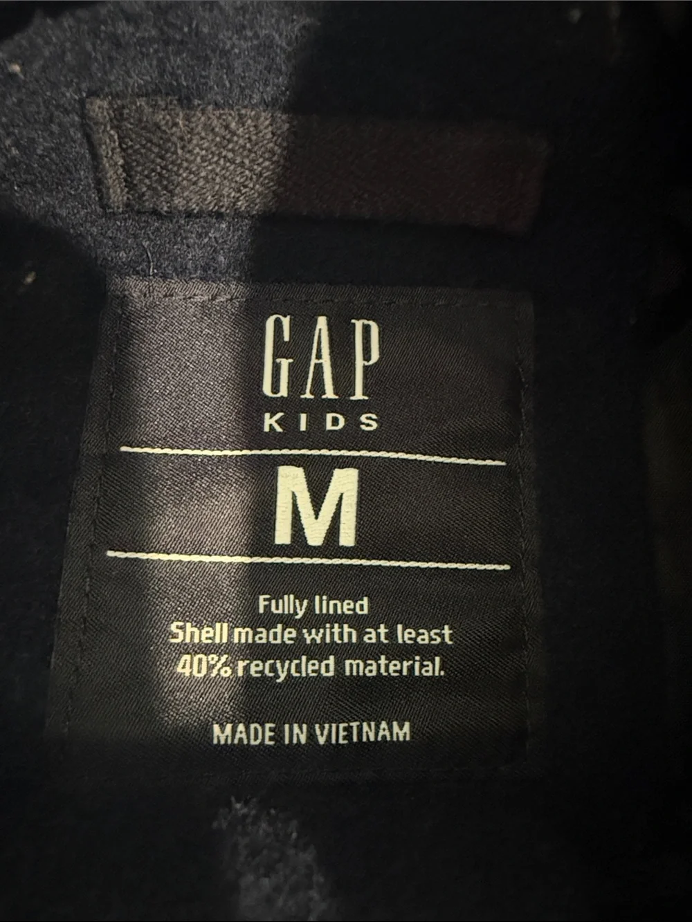 GAP Kids Boys Navy Varsity Jacket Size Medium Wool Blend Leather Trim Pockets